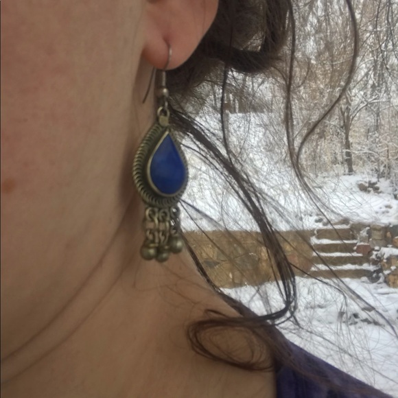 Boho Lapis Earrings with Bells - Picture 4 of 5